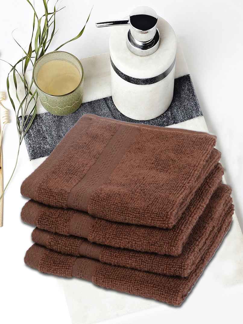 Bianca Ultra Soft Twist Pure Cotton Face Towel| Aerocore Tech Solid| 500 GSM | Chocolate | Pack of 4