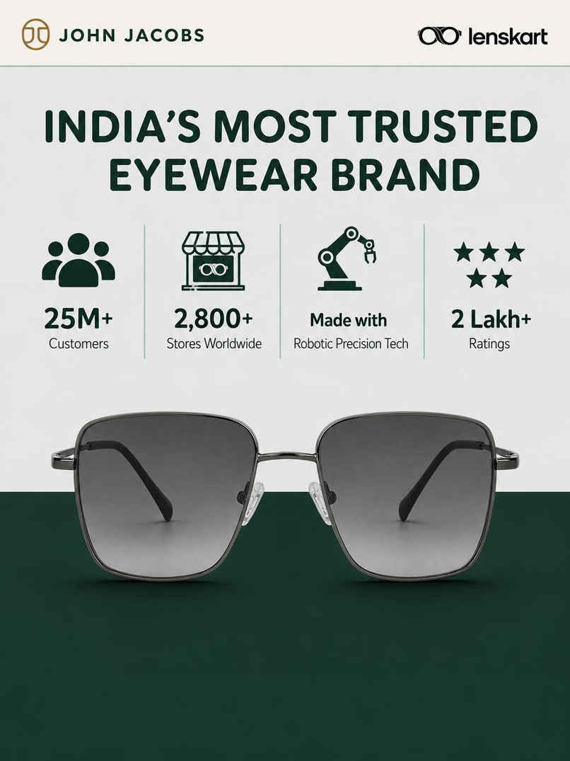 John Jacobs By Lenskart | Premium Polarized Sunglasses | Square | Medium-139mm | Gunmetal-Grey John Jacobs By Lenskart | Premium Polarized Sunglasses | Square | Medium-139mm | Gunmetal-Grey