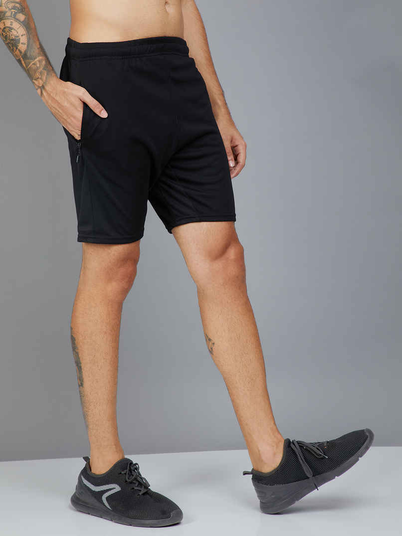Technosport Men's Solid Slim Fit Sports Shorts with TECHNO DRY| Black - M