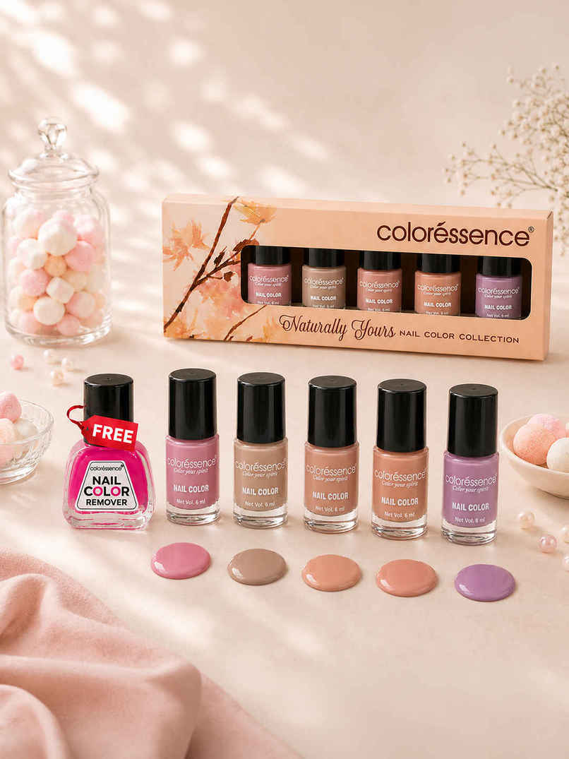 Coloressence Naturally Yours Nail Paint Kit | Free Remover|Glossy Finish|Quick Dry|Chip-Resistant