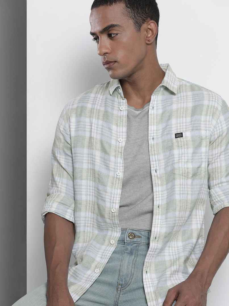 The Indian Garage Co Men's Slim Fit Checked Casual Shirt | Green - L The Indian Garage Co Men's Slim Fit Checked Casual Shirt | Green - L