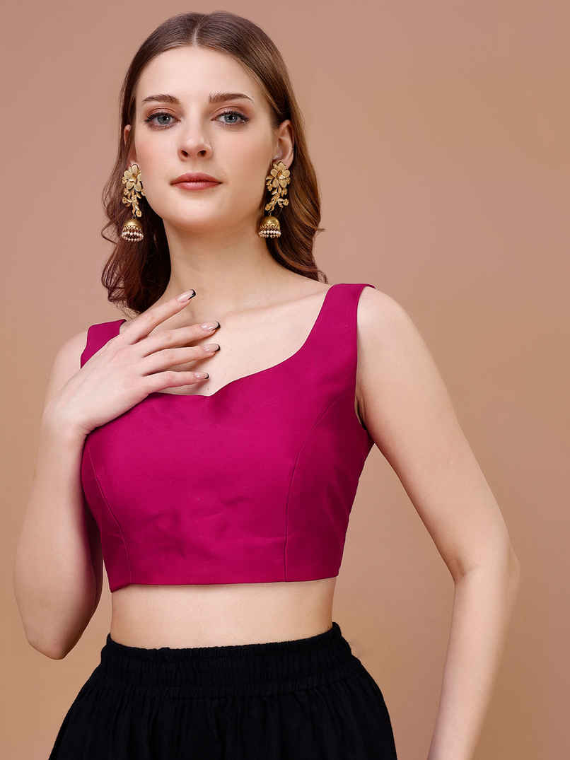Tikhi Imli Women's Taffeta Sleeveless Stitched Blouse | Pink - L Tikhi Imli Women's Taffeta Sleeveless Stitched Blouse | Pink - L