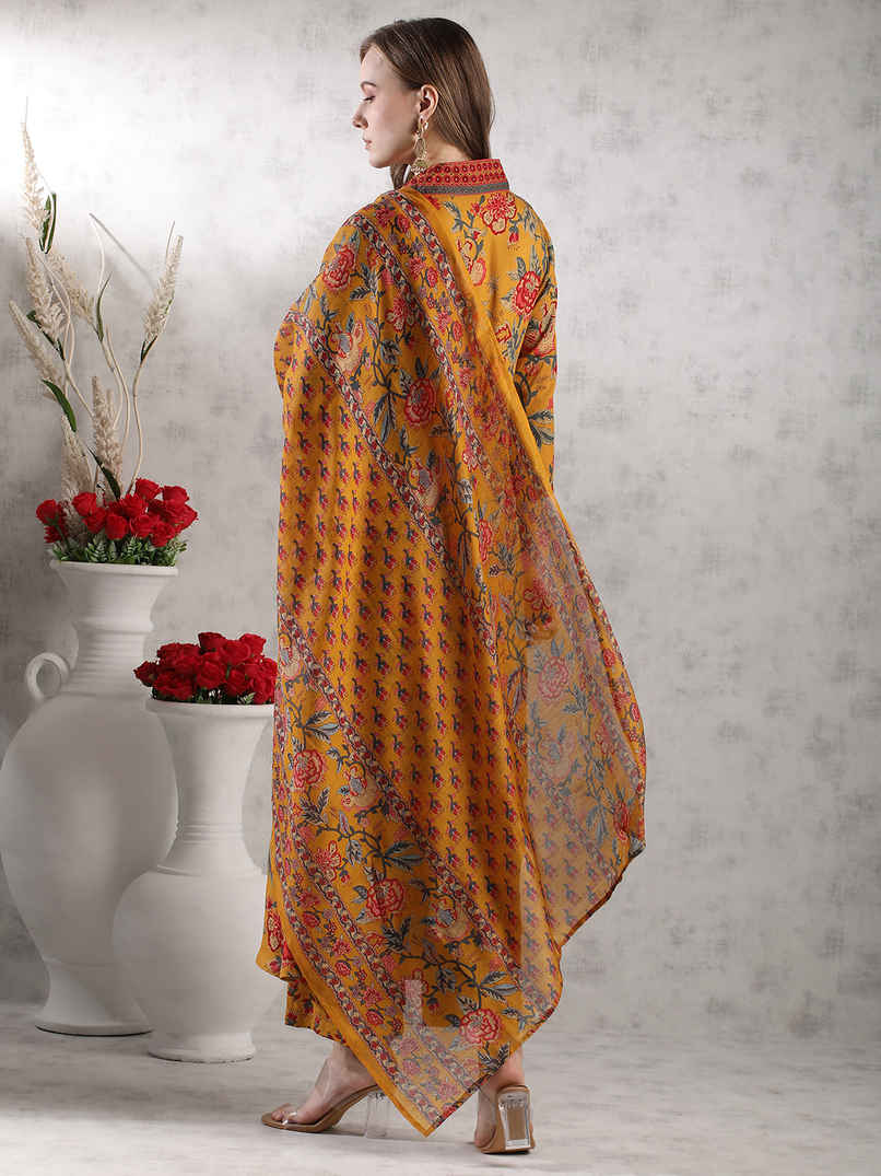 GoSriKi Women's Rayon Blend Anarkali Printed Kurta with Palazzo & Dupatta | CIA | Yellow - M GoSriKi Women's Rayon Blend Anarkali Printed Kurta with Palazzo & Dupatta | CIA | Yellow - M