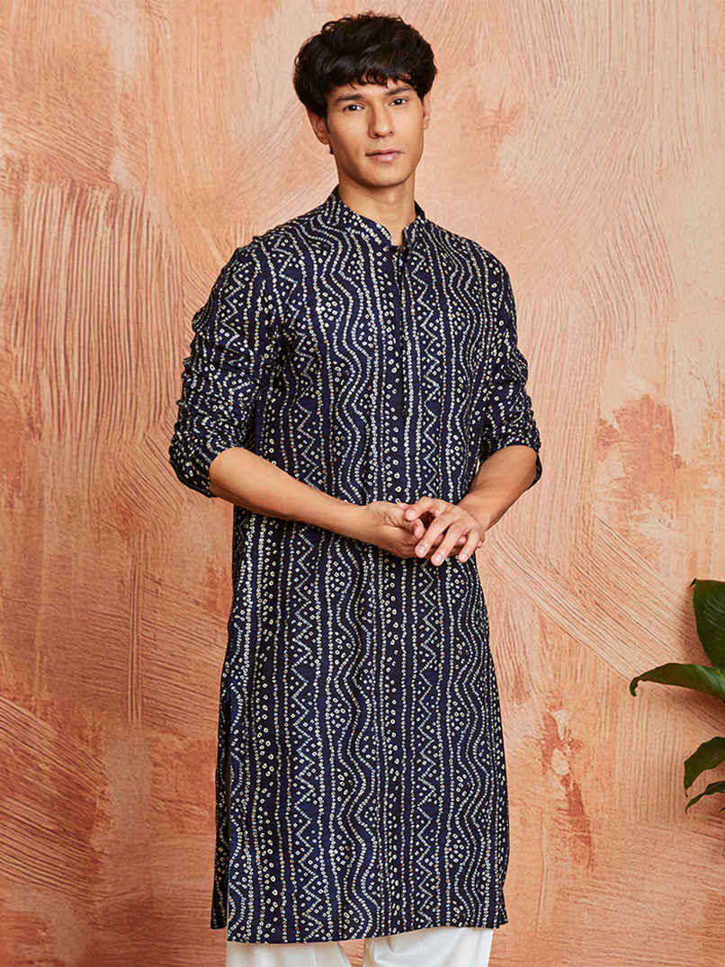 Vastramay Men's Rayon Kurta | Navy Blue - XL Vastramay Men's Rayon Kurta | Navy Blue - XL