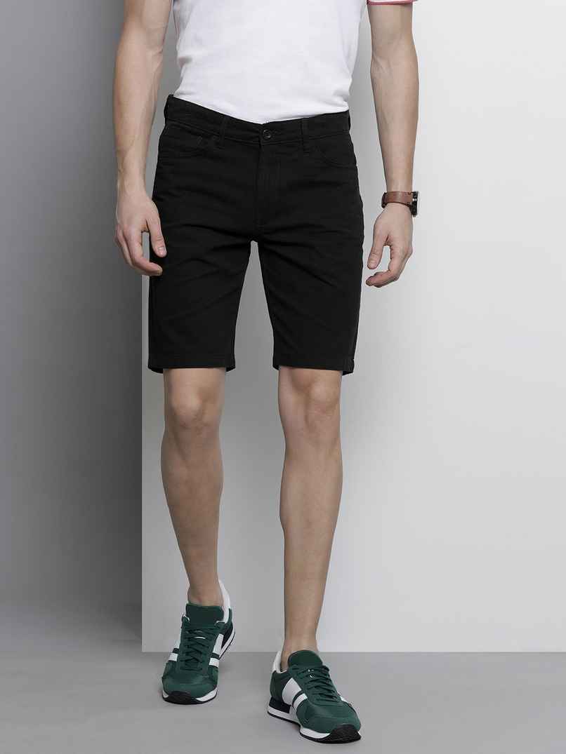 The Indian Garage Co Men's Slim Fit Solid Casual Shorts | Black - 30 The Indian Garage Co Men's Slim Fit Solid Casual Shorts | Black - 30
