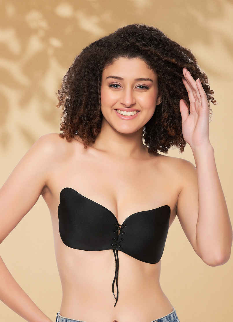 Clovia Stick-on Bra with Tie-ups in Black - Free Size