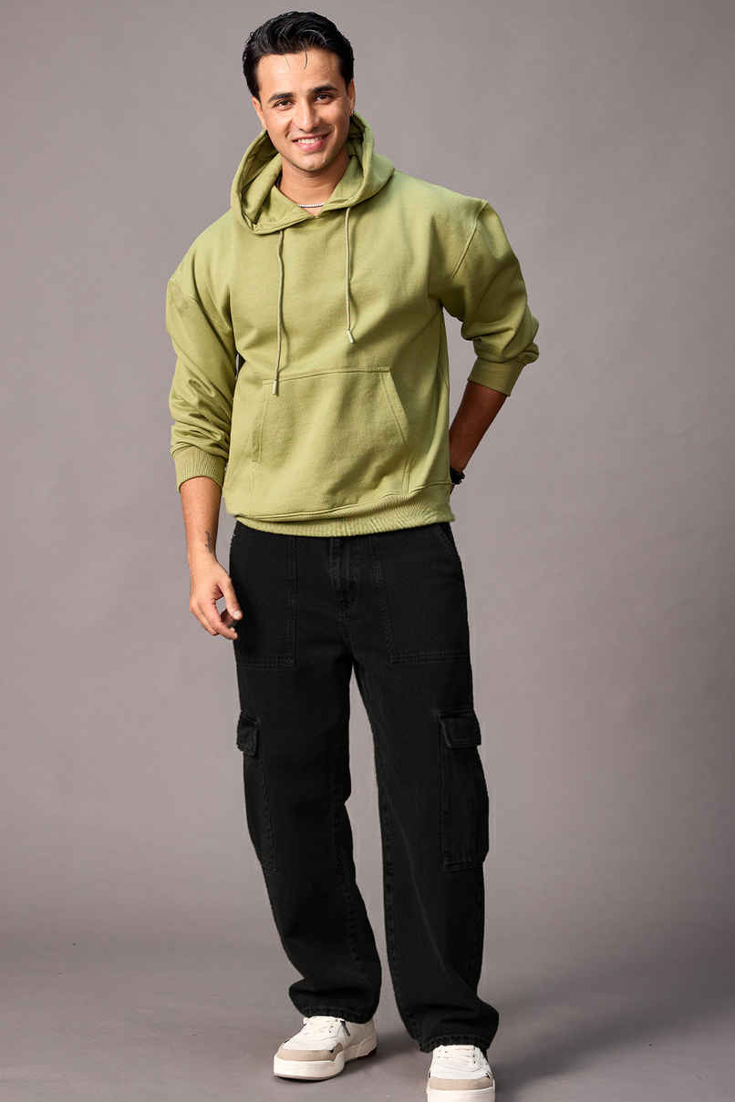 Urbano Fashion Men's Cargo Jeans Loose Baggy Fit 6 Pockets Non-Stretchable | Black | 28