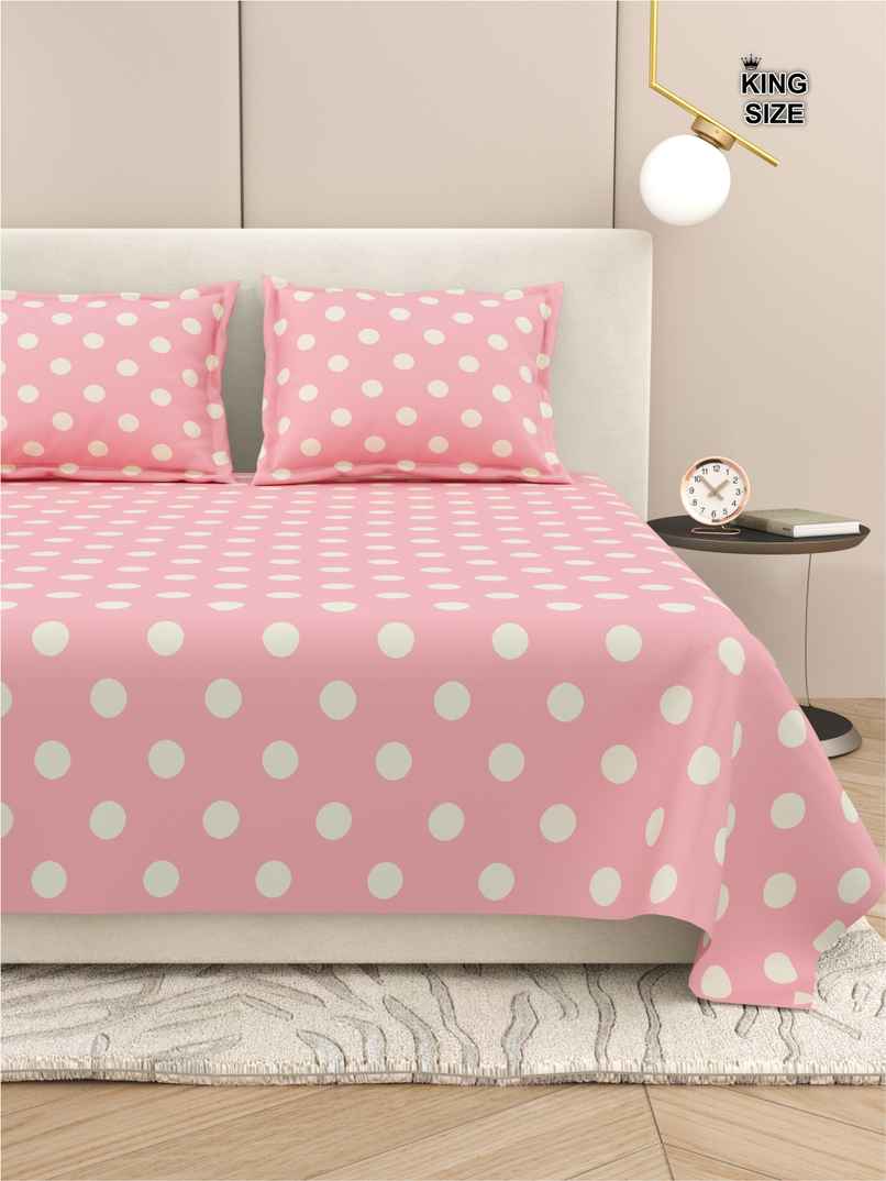 DREAM WEAVERZ King Size Bedsheet With 2 Pillow Covers | 100% Cotton| Pink
