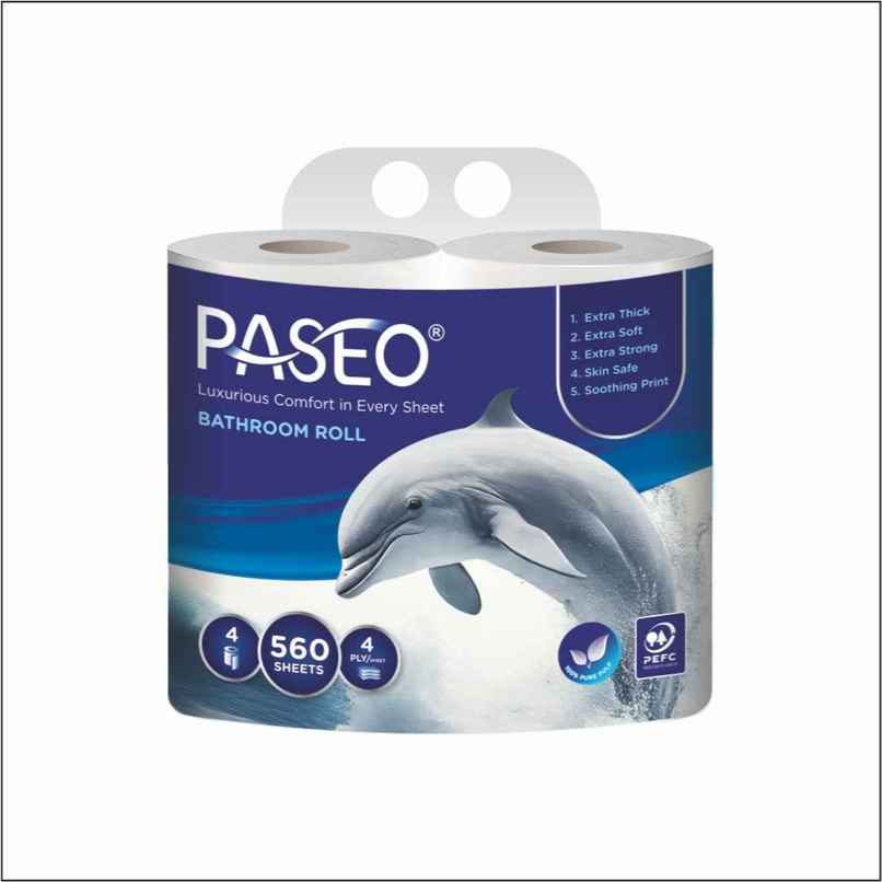 Paseo Dolphin Toilet Roll | 140Sheet | 4 Ply | Pack of 4 Paseo Dolphin Toilet Roll | 140Sheet | 4 Ply | Pack of 4