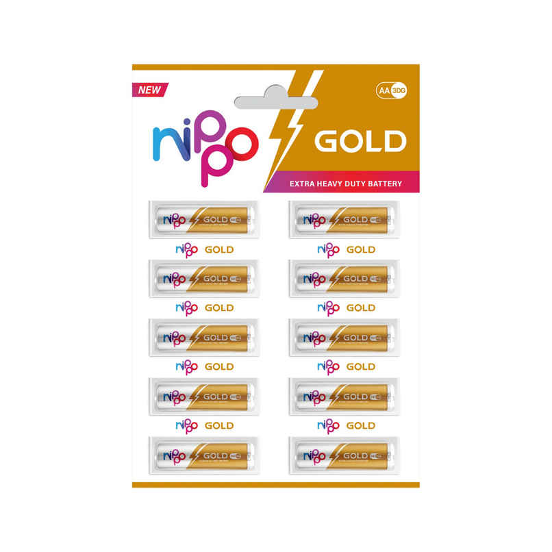 Nippo 3DG Gold AA Battery | 1.5 V | Leakproof |For Toys, Remotes, Clocks, Wireless Mouse - Pack of 10