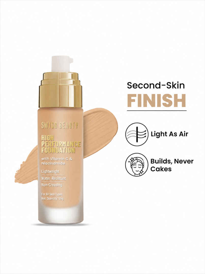 Swiss Beauty High Performance Foundation With Vitamin C & Niacinamide | 04 Natural Nude Swiss Beauty High Performance Foundation With Vitamin C & Niacinamide | 04 Natural Nude