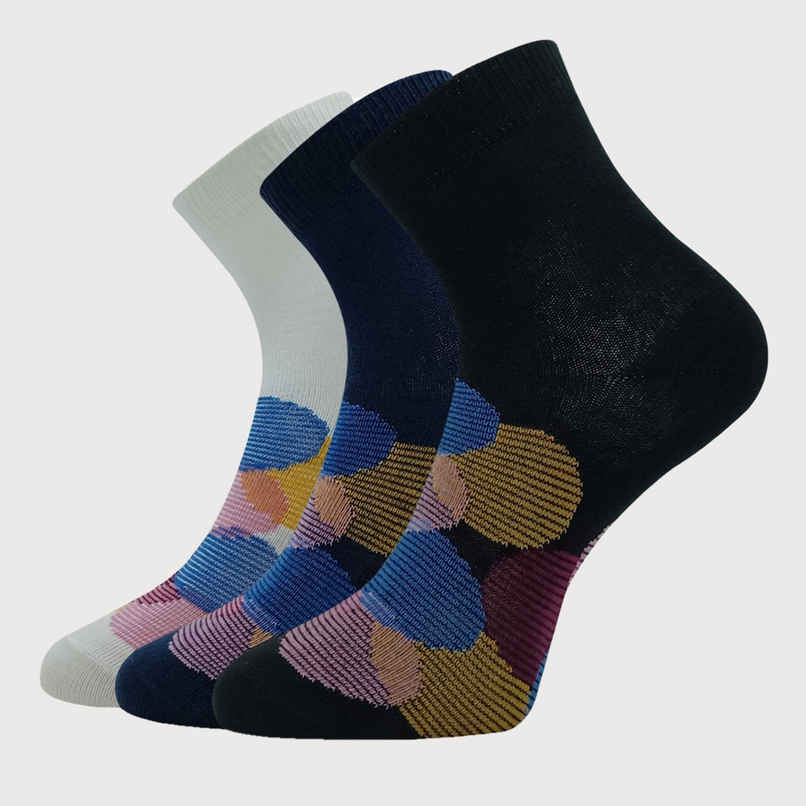 Allen Solly Women's Cotton Quarter Crew Polka Pattern Socks - White, Denim Blue, Black