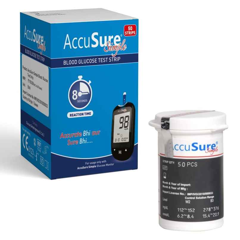 AccuSure Simple Blood Glucose Test Strip (Only Strip)