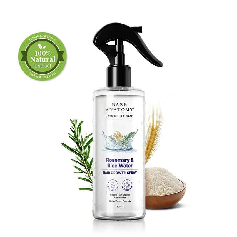 Bare Anatomy Rosemary Water Spray for Hair Growth, Thickness & Hairfall Control, 100% Natural