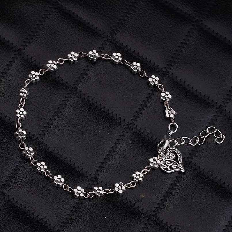 Shining Diva Fashion Oxidised Silver Floral Single Stylish Anklet for Women & Girls | 9575b