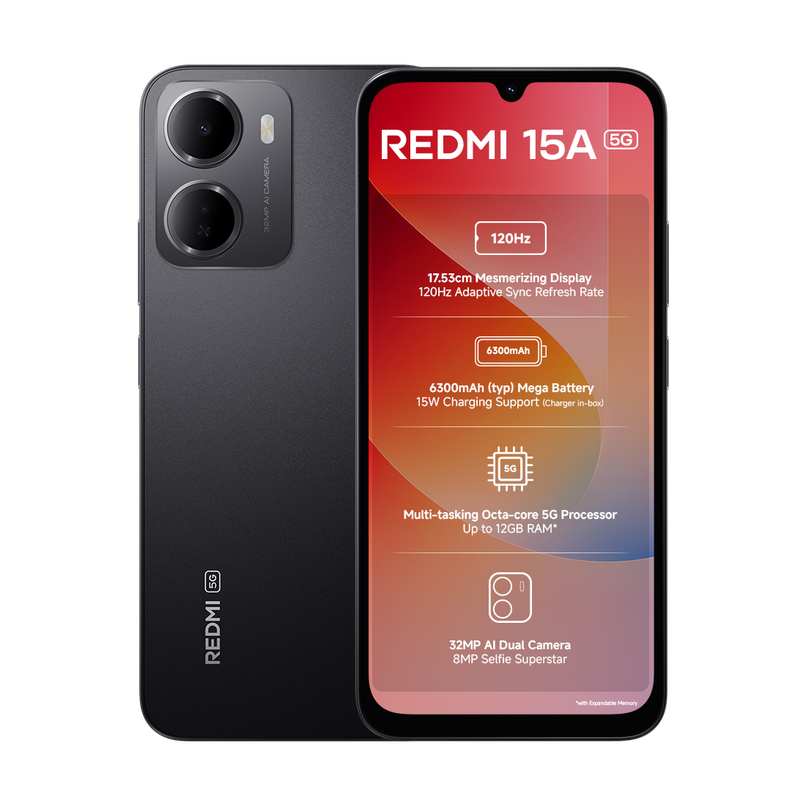 Redmi 15A 5G Smartphone | 4 GB RAM | 128 GB Storage | 6.9 inch Display | 5G | Ace Black