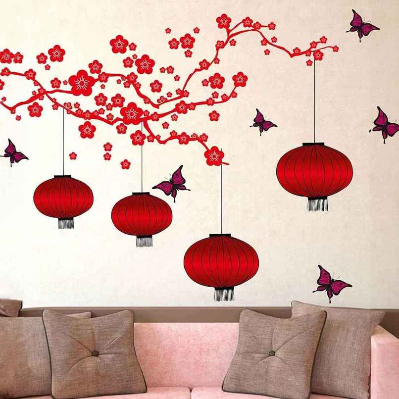 PrettyKrafts Red Lantern Wall Sticker | Bright & Decorative PrettyKrafts Red Lantern Wall Sticker | Bright & Decorative