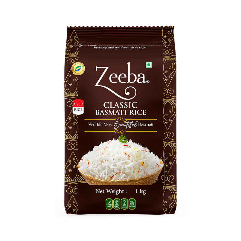 Zeeba Classic Basmati Rice|Raw & Naturally Aged 2 years|Extra Long Grains|Cooked length upto 27mm
