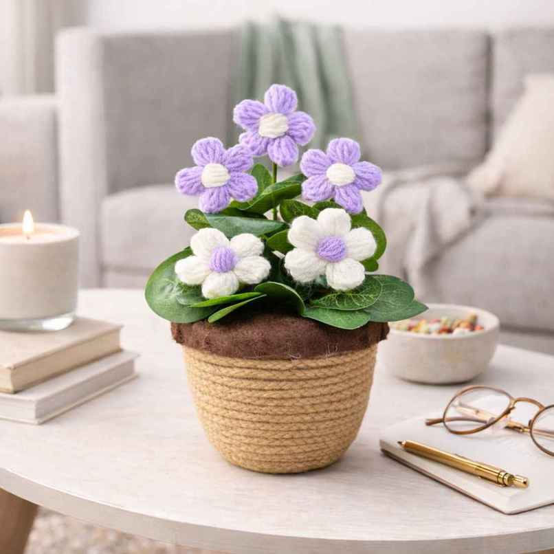 Bosco Handmade Yarn Flower Pot 7.5 Inch | Purple