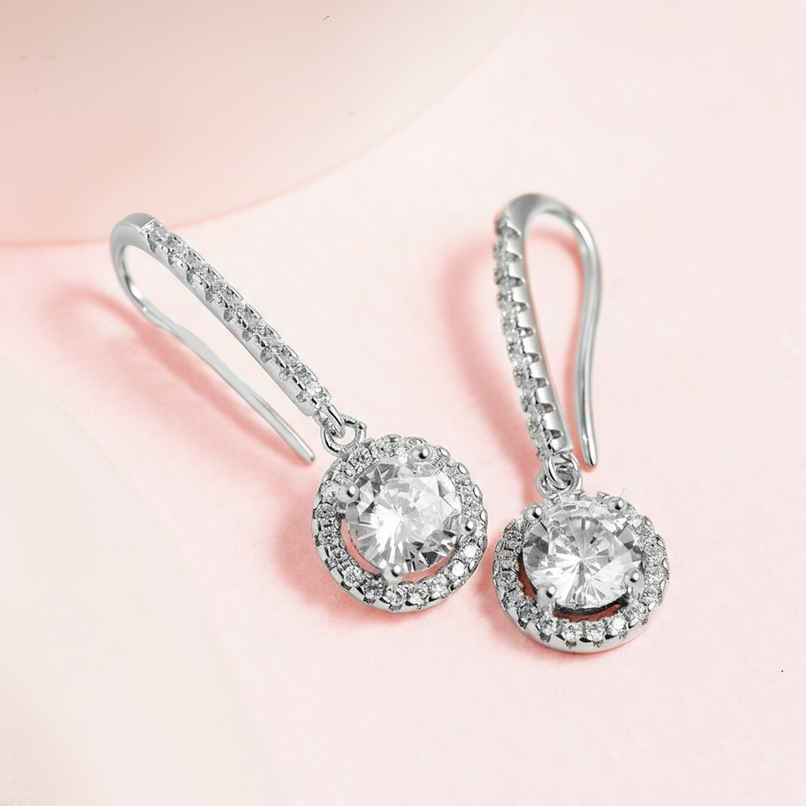 Zavya Circular CZ Rhodium Plated 925 Sterling Silver Dangle Zavya Circular CZ Rhodium Plated 925 Sterling Silver Dangle