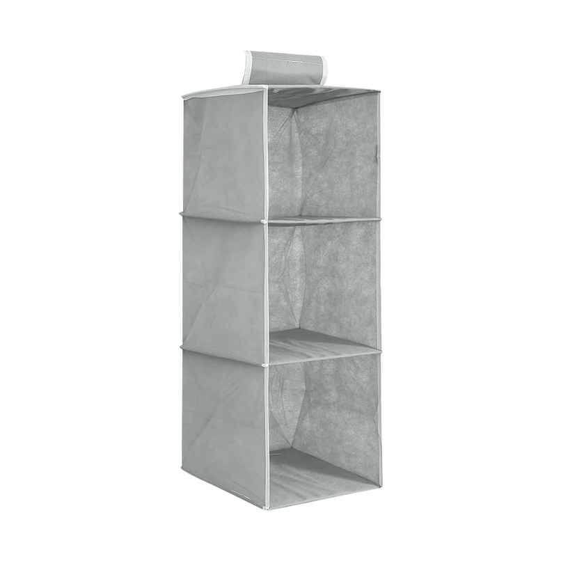 Prettykrafts 3 Tiers Clothes Hanging Organizer With Clear Windows And 1 Velcro Loop Grey