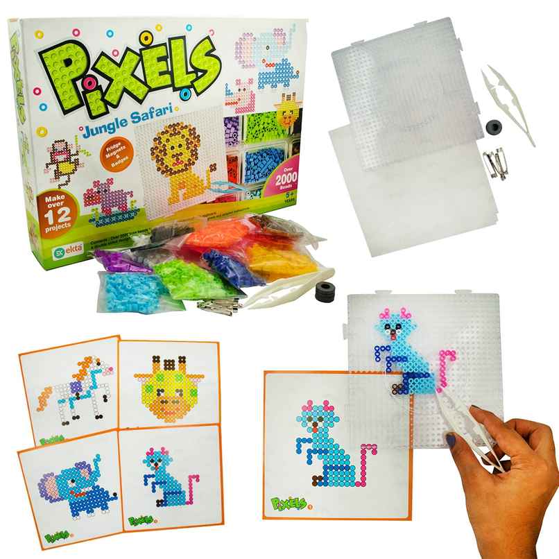 Ekta Pixels Jungle Safari Beadwork Art Kit, Fridge Magnets Badges Making Kit