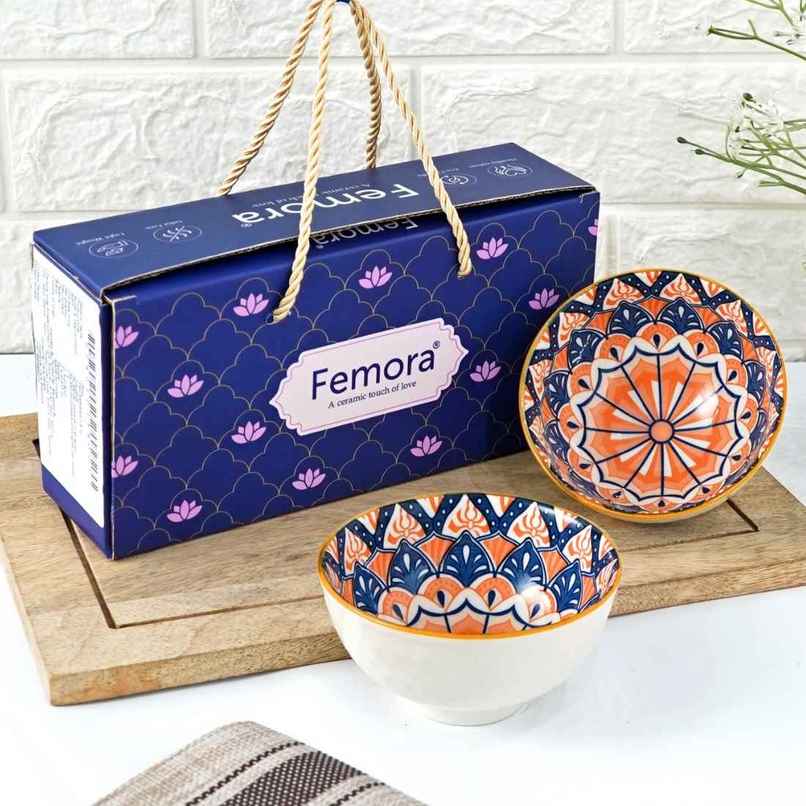 Femora Porcelain Bowl Set | Microwave & Dishwasher Safe | BPA & Lead-Free Bowls | Mandala Print