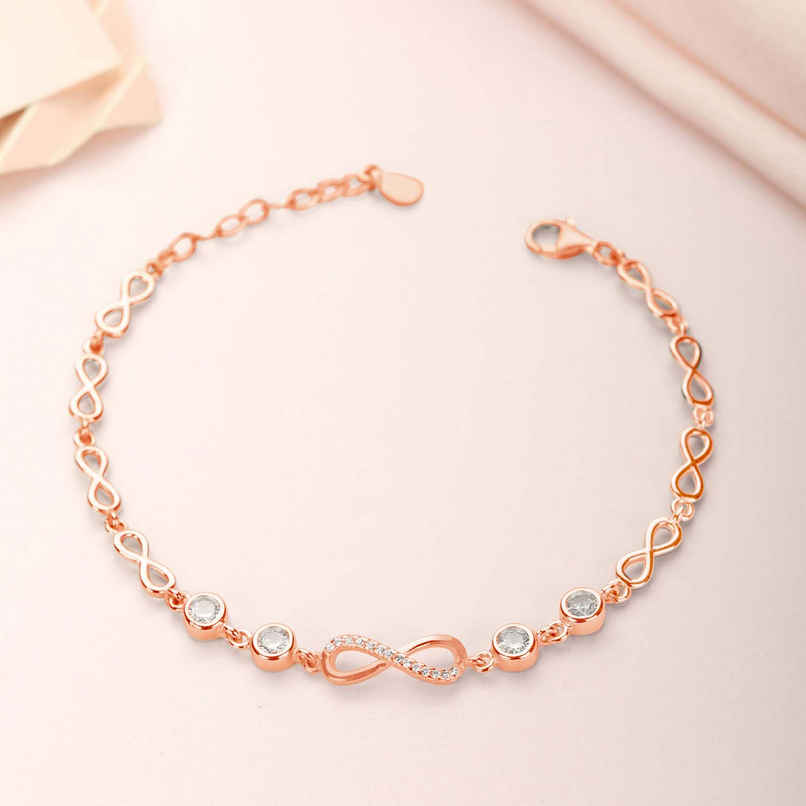 Zavya Infinity CZ Rose Gold Plated 925 Sterling Silver Charm Bracelet Zavya Infinity CZ Rose Gold Plated 925 Sterling Silver Charm Bracelet
