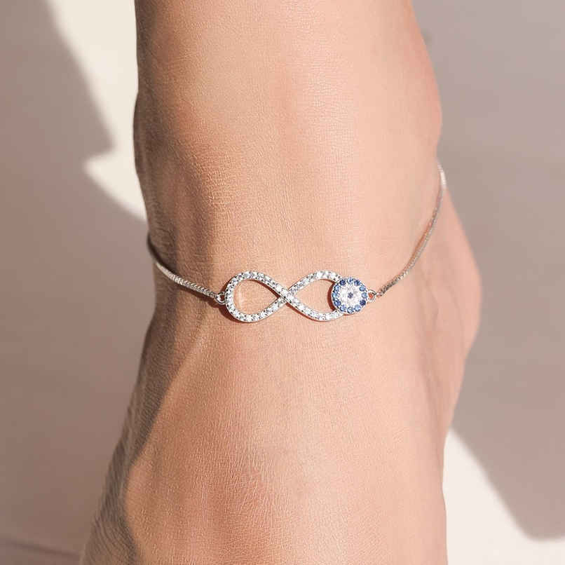 Zavya Evil Eye CZ Rhodium Plated 925 Sterling Silver Chain Anklet Zavya Evil Eye CZ Rhodium Plated 925 Sterling Silver Chain Anklet