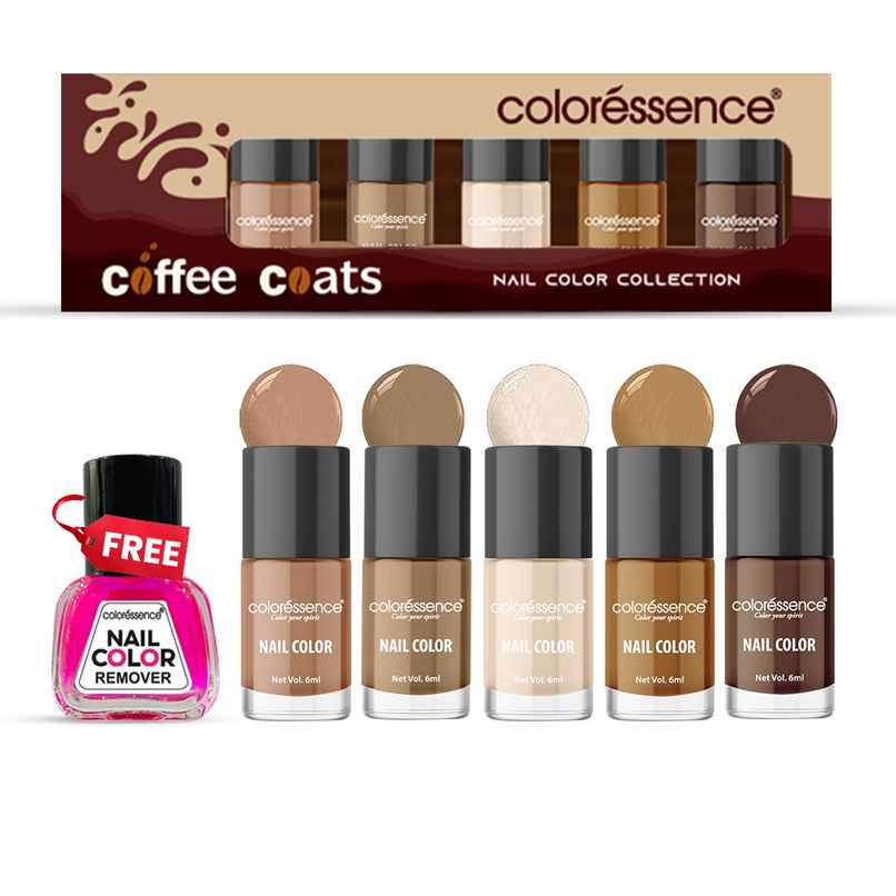 Coloressence Coffee Coats Nail Paint Kit with Free Remover |Glossy Finish|Quick Dry|Chip-Resistant