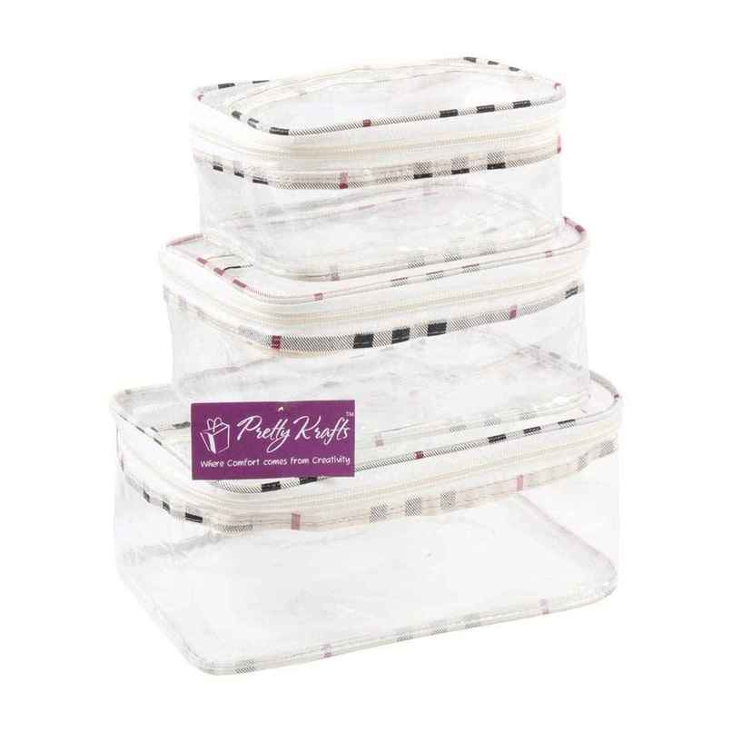 PrettyKrafts Transparent Travel Organizer Set | Multipurpose Pouches - Checks Design PrettyKrafts Transparent Travel Organizer Set | Multipurpose Pouches - Checks Design