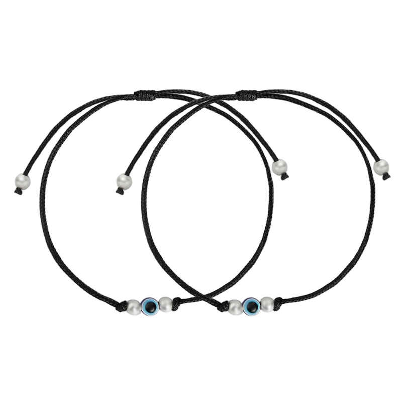 Zavya Uni Evil Eye 925 Sterling Silver Thread Anklets | Rhodium Plated Adjustable Pair | ANK-60212