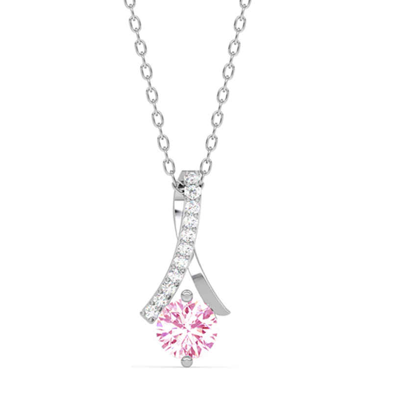 Clara 925 Sterling Silver Pink Solitaire Pendant Chain Necklace | Rhodium Plated | Swiss Zirconia