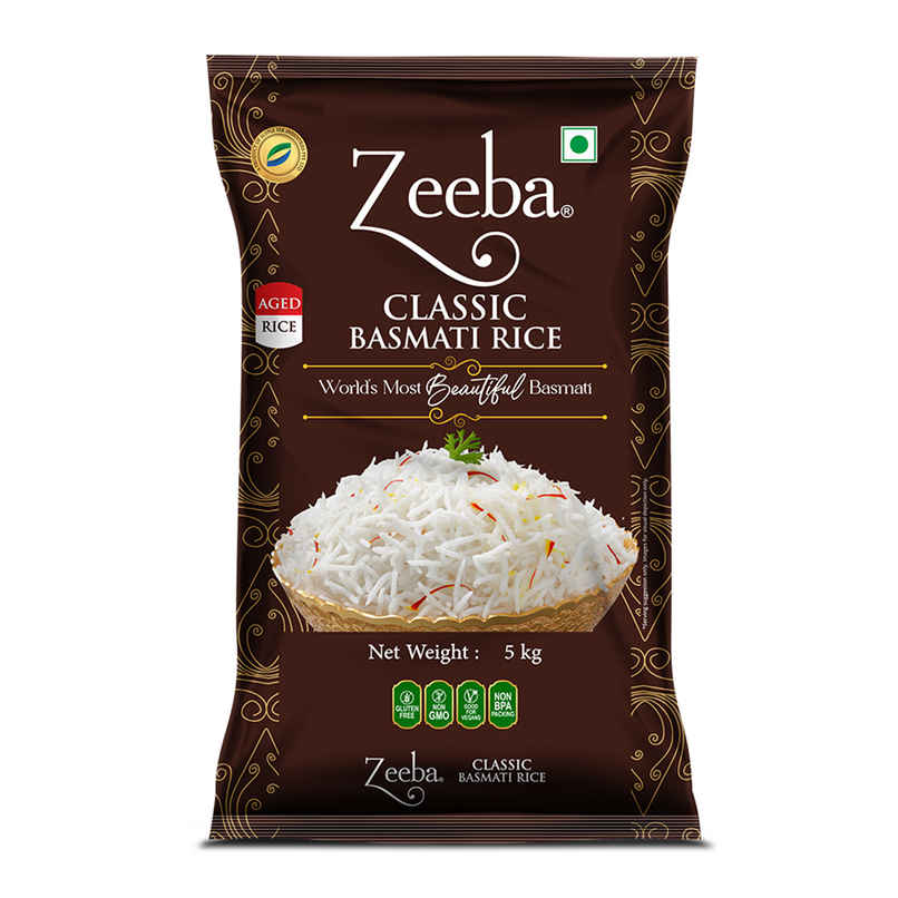 Zeeba Classic Basmati Rice|Raw & Naturally Aged 2 years|Extra Long Grains|Cooked length upto 27mm