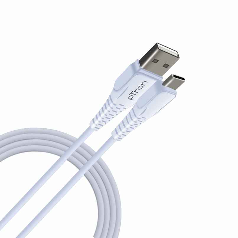 pTron USB-A to Type-C 2.4A Fast Charging Cable compatible with Android Phones/Tablets, 480mbps Data Transfer Speed, Made in India, Solero T241 Tangle-free Type-C USB Cable (Round, 1M) - White
