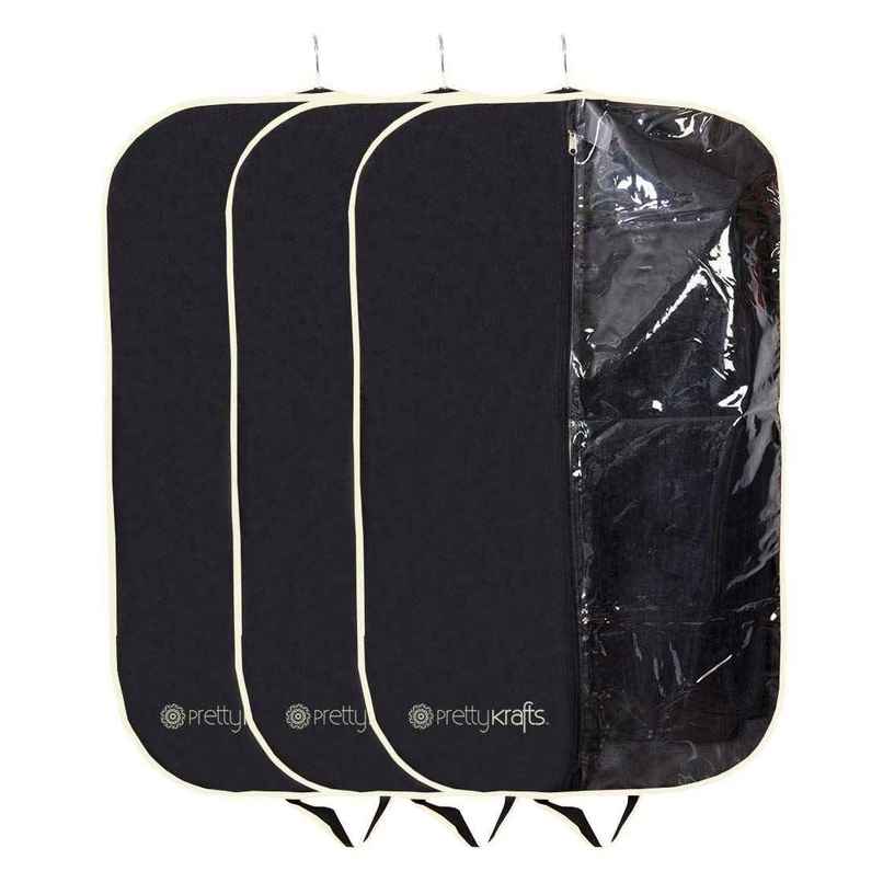 PrettyKrafts Blazer & Suit Covers | With Transparent Front Organizer - Black & Cream PrettyKrafts Blazer & Suit Covers | With Transparent Front Organizer - Black & Cream