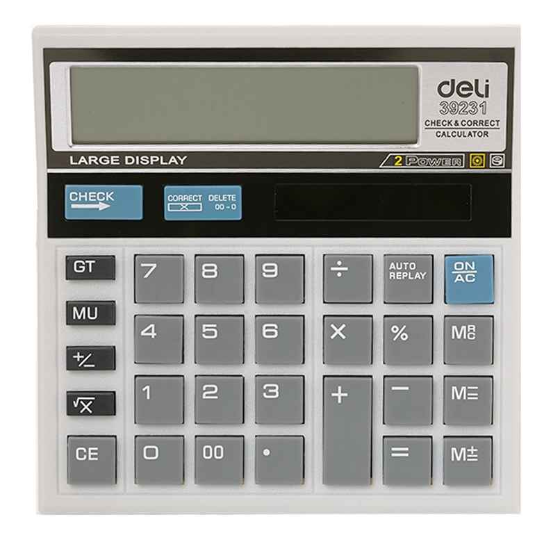 Deli E39231 - 12 Digit Calculator, Dual Power, Desktop Calculator, White