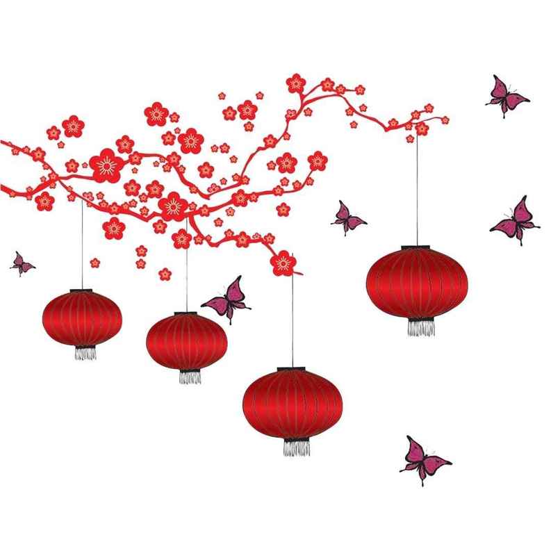 PrettyKrafts Red Lantern Wall Sticker | Bright & Decorative