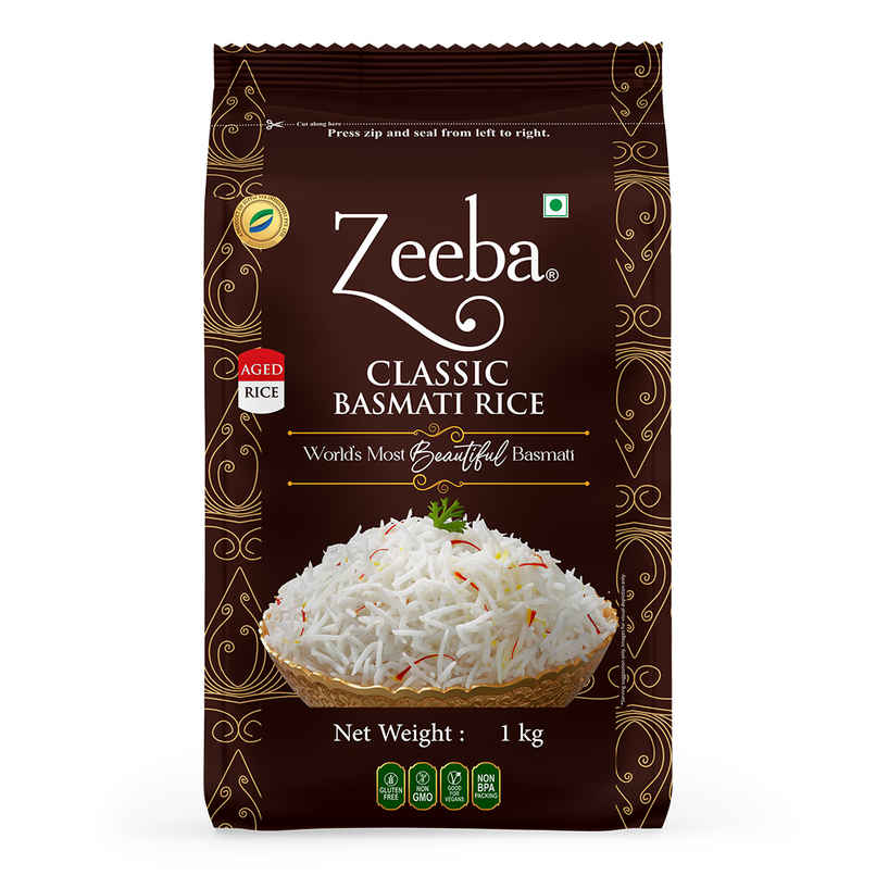 Zeeba Classic Basmati Rice|Raw & Naturally Aged 2 years|Extra Long Grains|Cooked length upto 27mm