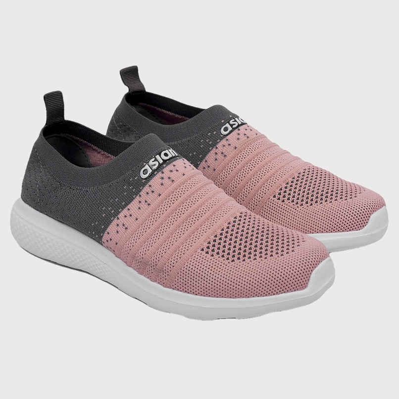 Asian Women s Elasto-02 Grey Pink Laceless Shoes | UK-4