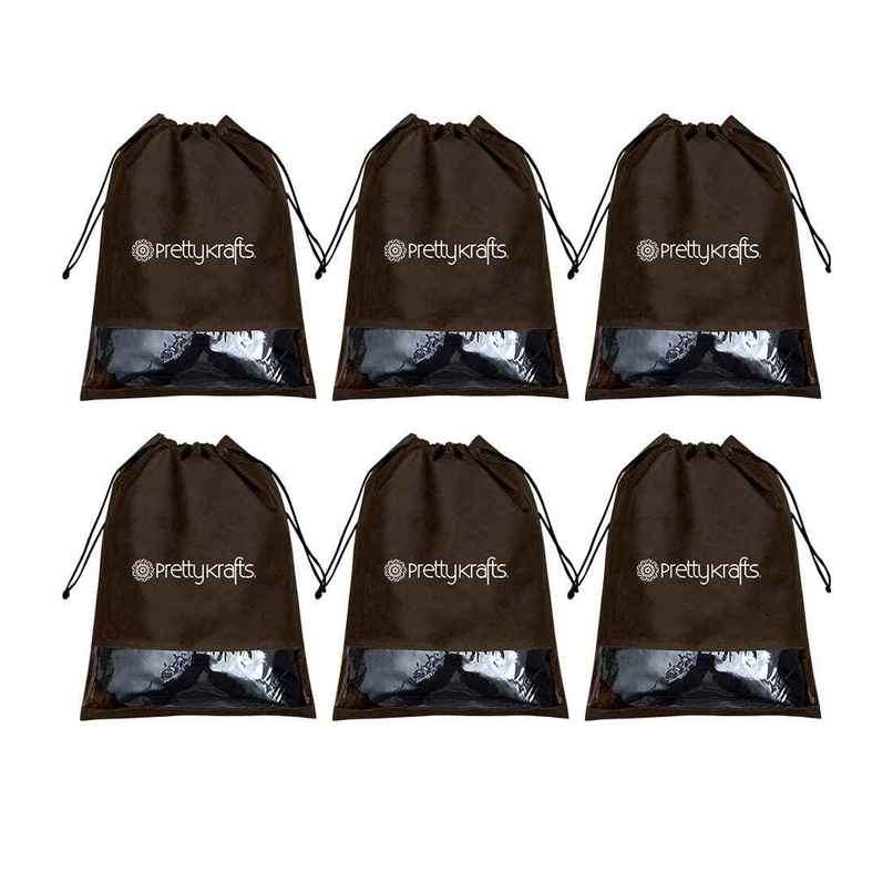 Prettykrafts 6 Piece Non Woven Travel Shoe Cover, String Bag Organizer, Brown Prettykrafts 6 Piece Non Woven Travel Shoe Cover, String Bag Organizer, Brown