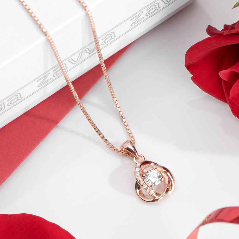 Zavya Floral CZ Rose Gold Plated 925 Sterling Silver Pendant Necklace