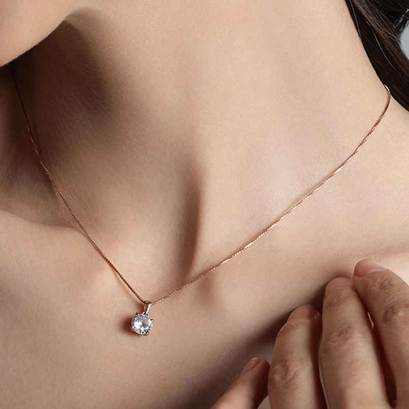 Zavya Solitaire CZ Rose Gold Plated 925 Sterling Silver Pendant Necklace