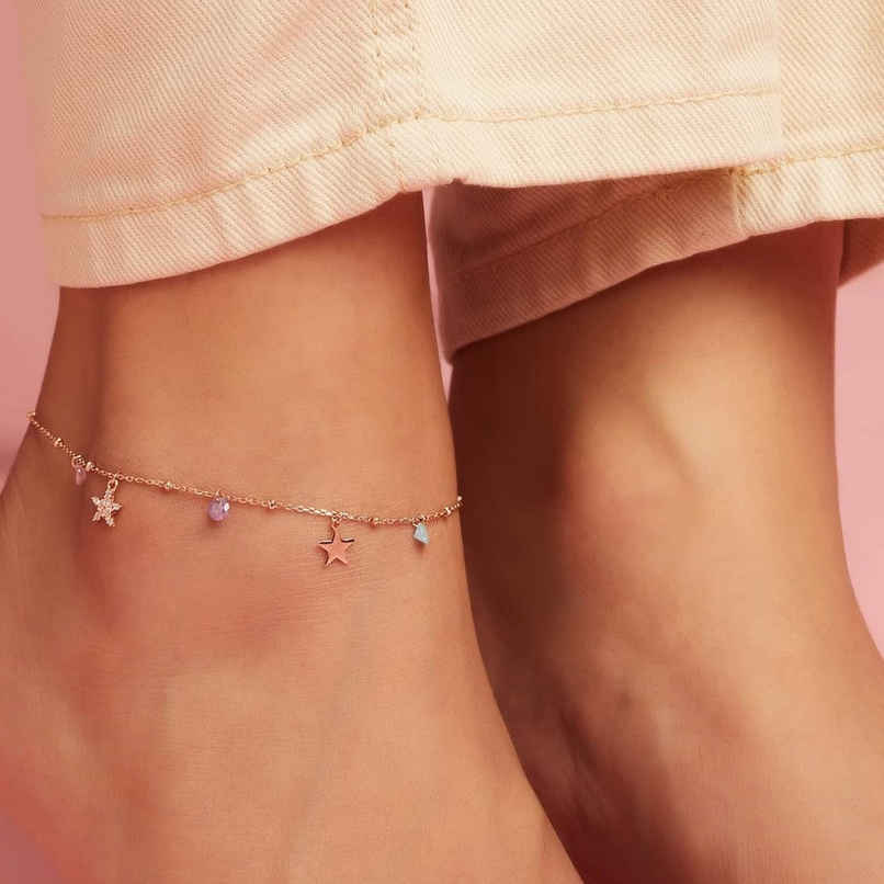 Zavya Star Rose Gold Plated 925 Sterling Silver Chain Anklet