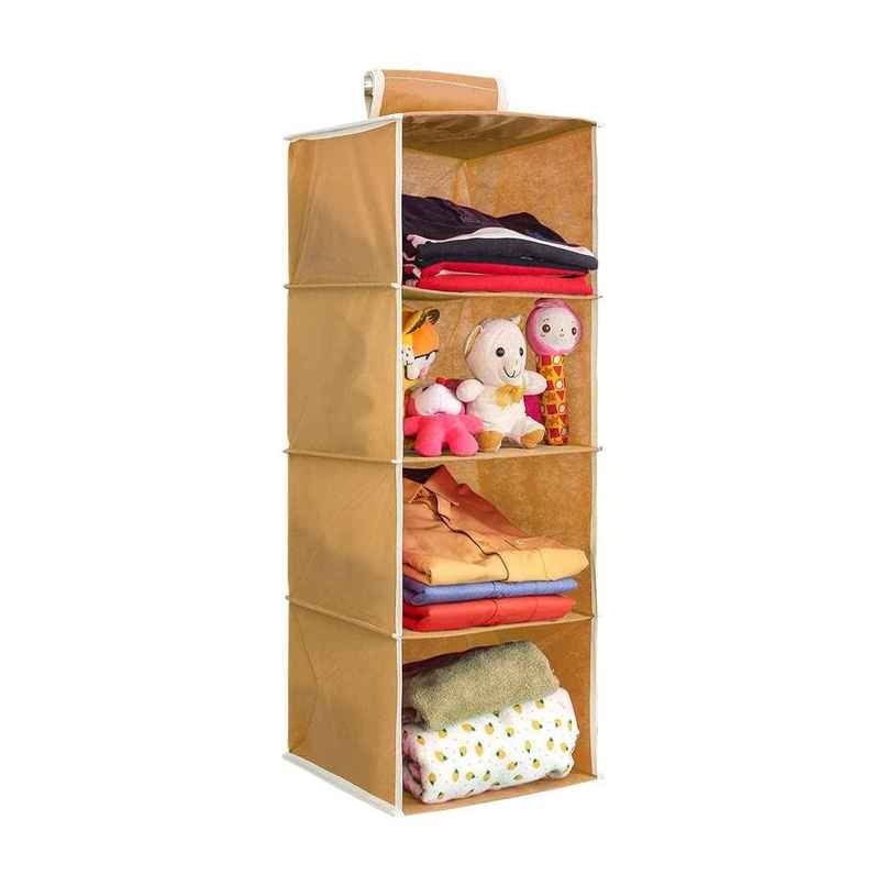 PrettyKrafts 4 Shelf Hanging Wardrobe Organizer - Beige Wall Hanging Cloth Storage Rack PrettyKrafts 4 Shelf Hanging Wardrobe Organizer - Beige Wall Hanging Cloth Storage Rack