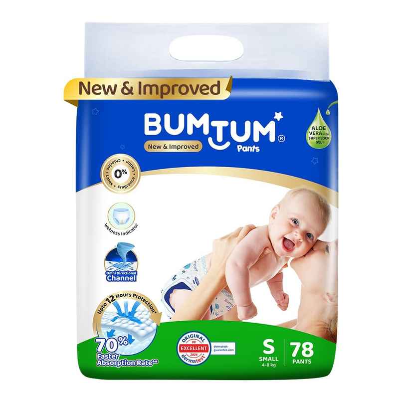 Bumtum Baby Diaper Pants With Double Layer Leakage Protection - 3 To 8 Kg Small