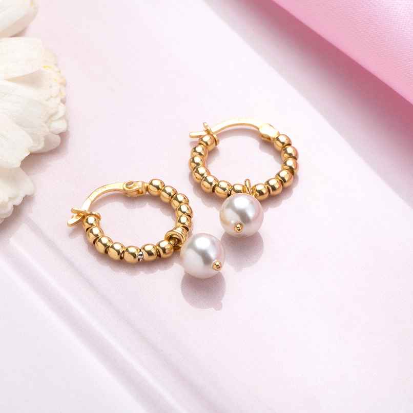 Zavya Circular Pearl Gold Plated 925 Sterling Silver Hoop