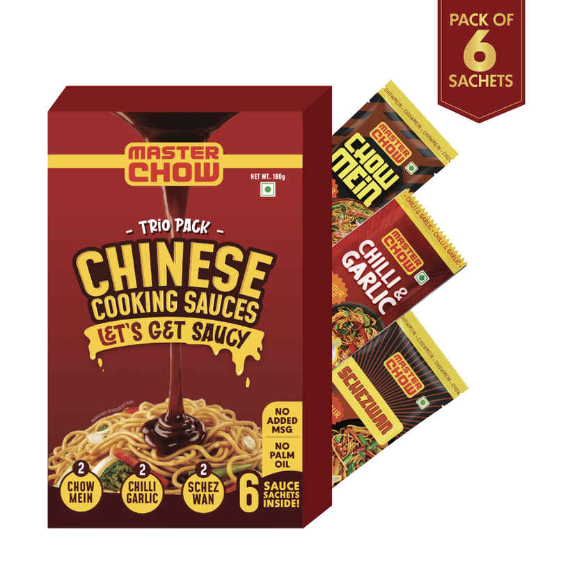 MasterChow Chinese Cooking Sauces Trio Pack | Chowmein | Chilli Garlic | Schezwan Chutney