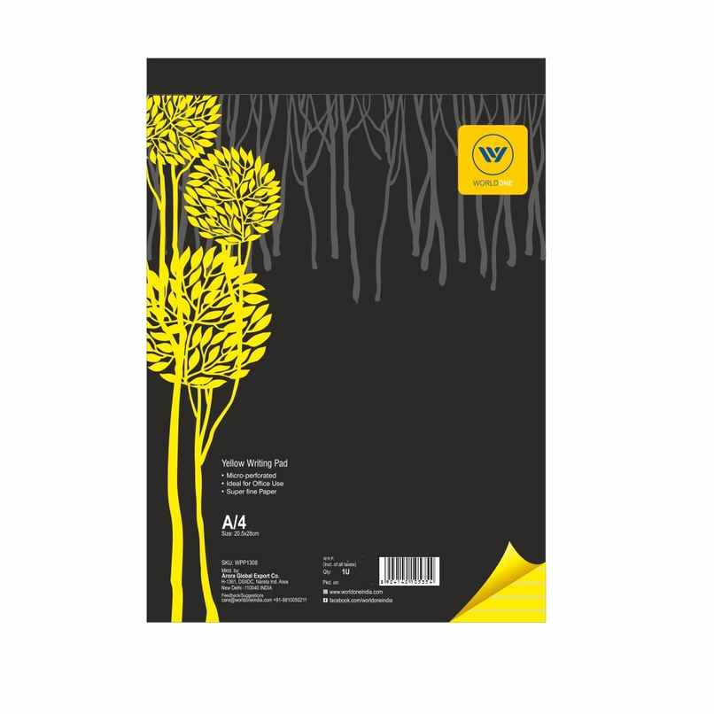 Worldone Yellow Ruled Writing Pad - A4 size