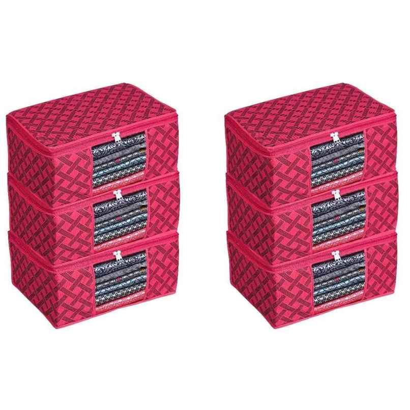 Perpetual Saree Organizer - Foldable Cover with Zip | Transparent Window | Red Checker | Pack of 6 Perpetual Saree Organizer - Foldable Cover with Zip | Transparent Window | Red Checker | Pack of 6